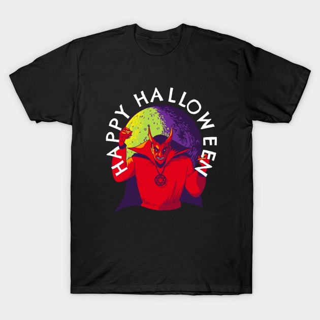 Happy Halloween Lucifer Devil in the Full Moon T-Shirt by PowderShot